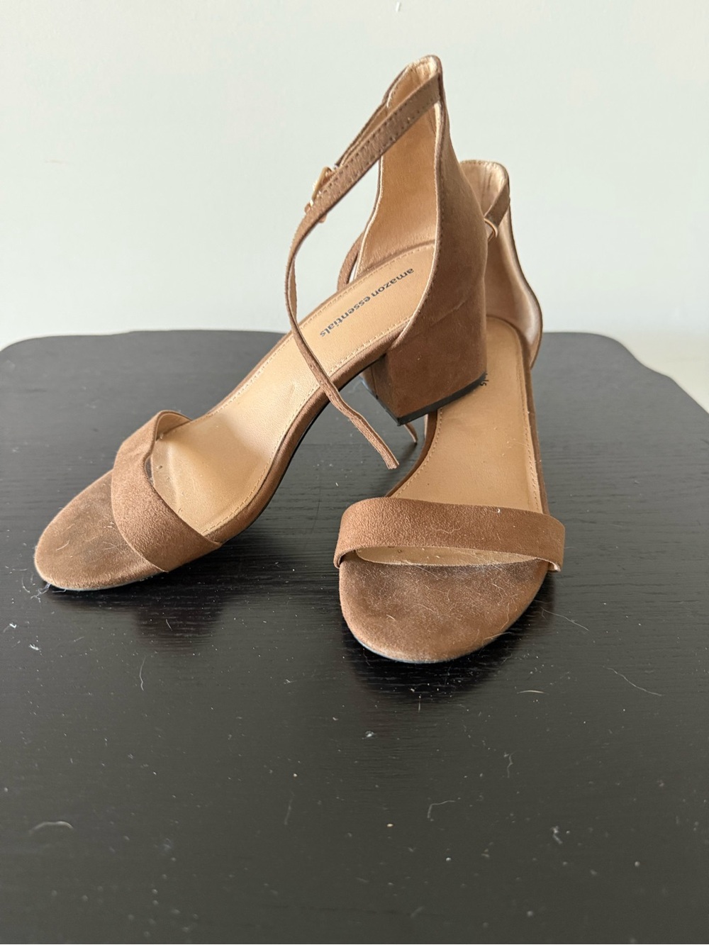 Amazon Essentials Brown Suede Low Block Heel Ankle Strap Sandals
